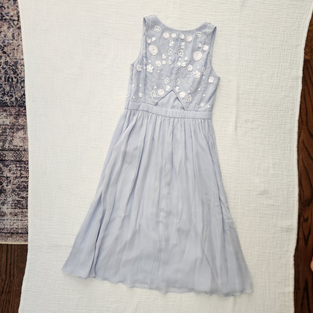French Connection Blue Floral Sequin Embroidered Midi Dress, Womens Size 6 - Picture 8 of 9